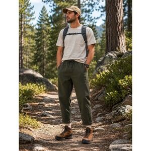 REI Co-op Men's Large Organic Cotton Olive Green Drawstring Hiking Pants